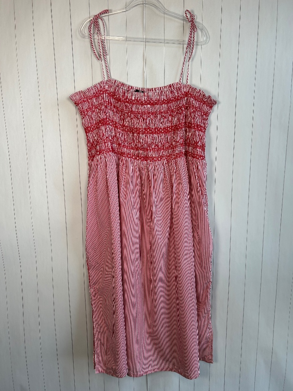 J. Crew plus size 3X Paloma midi dress red stripe cotton poplin smocked